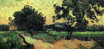 Paisaje con el castillo de Auvers al atardecer Vincent van Gogh Pinturas al óleo